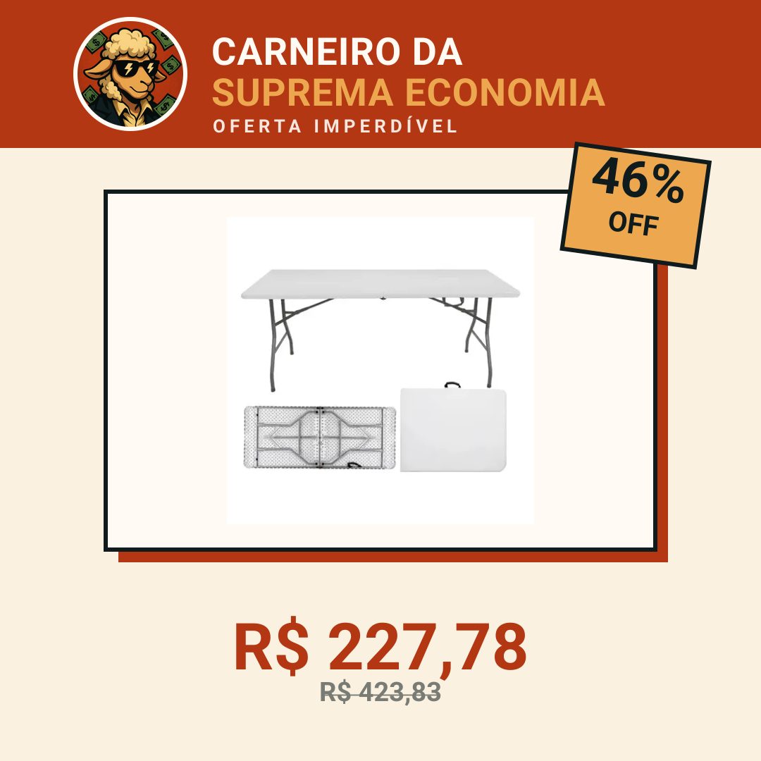 Mesa Dobrável Com 1,80m Alça Vira Maleta Portatil Camping Branco
