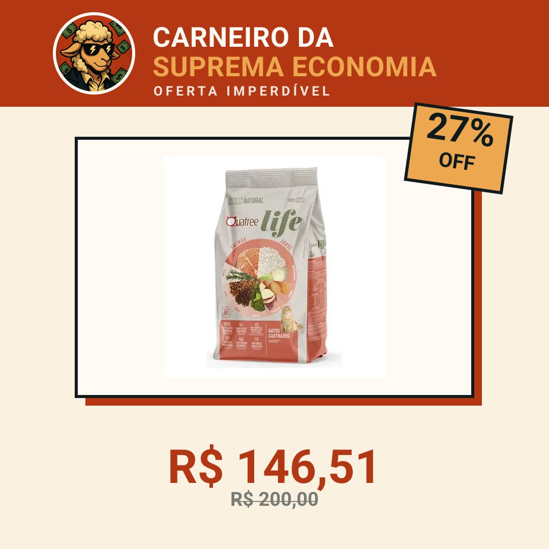 Ração Quatree Life Para Gatos Castrados Salmão E Arroz 10,1 kg