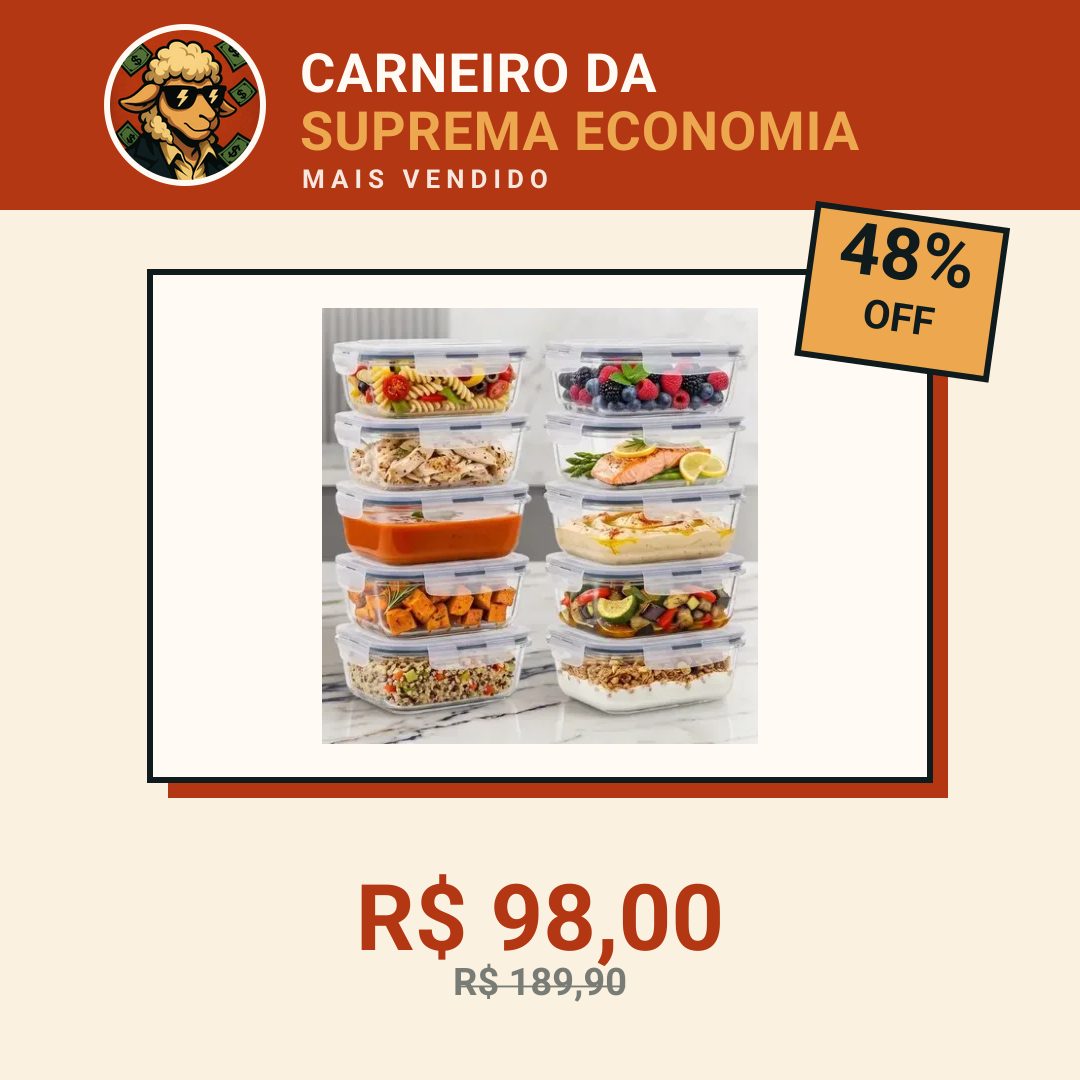 Kit 10 Pote De Vidro Marmita Hermético 640ml Freezer Fitness Vitrex