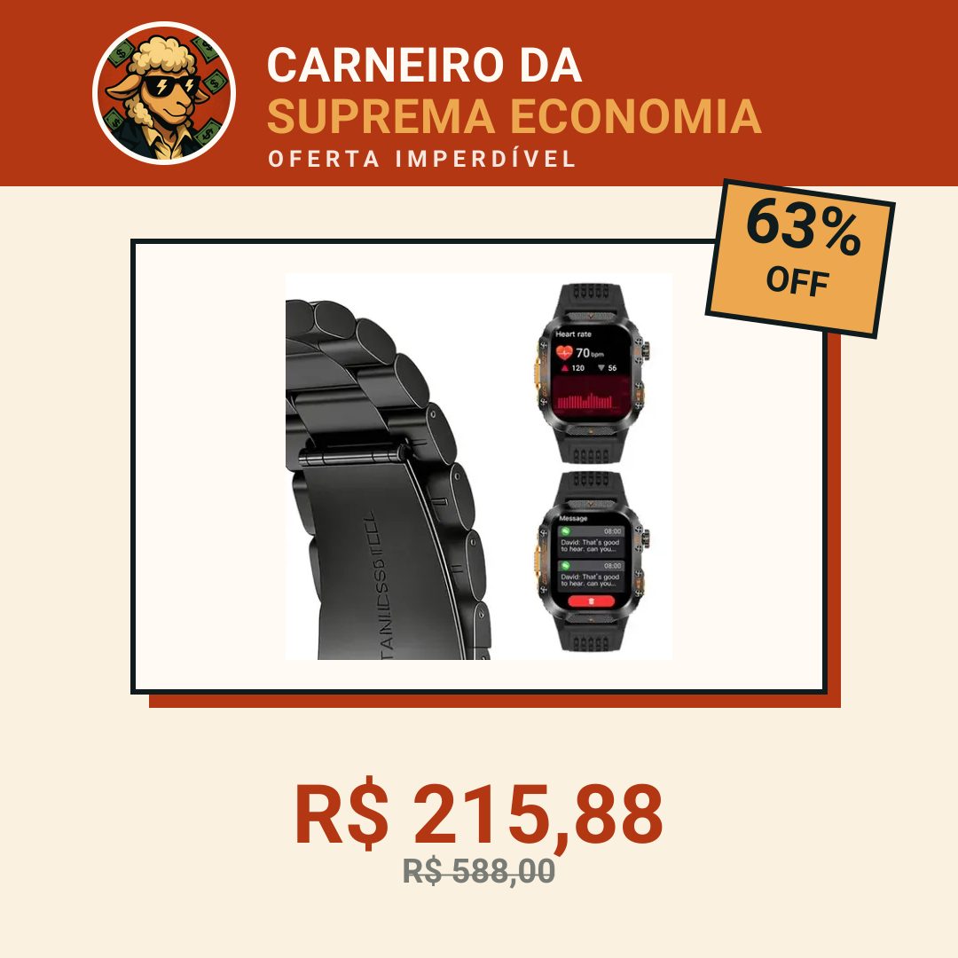 Relógio Inteligente Smartwatch GPS Autônomo NOVANTE Masculino Feminino Chamadas Bluetooth Preto Esportivo Tática Agua 3ATM 430mAh Android IOS Com Pulseira De Aço Lanterna Bússola Dia dos Pais Presente