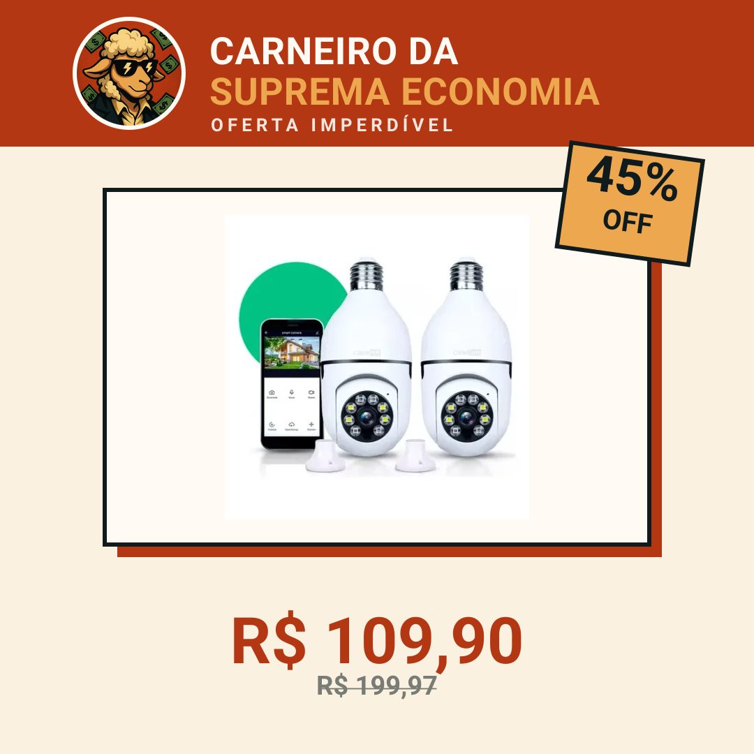 Kit 2 Câmeras Lampada De Segurança Ip Wifi Com Visão Noturna Interna Externa App Yoosee Espiã 360º Cor Branco Casenn