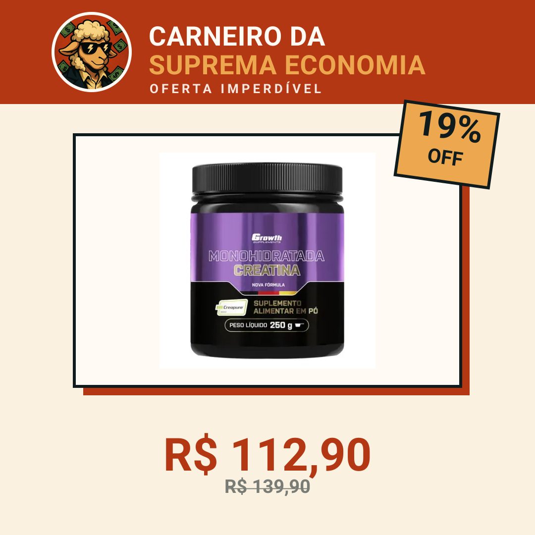 Creatina Creapure 250g Growth Supplements sem Sabor em Pó suplemento Esportivo