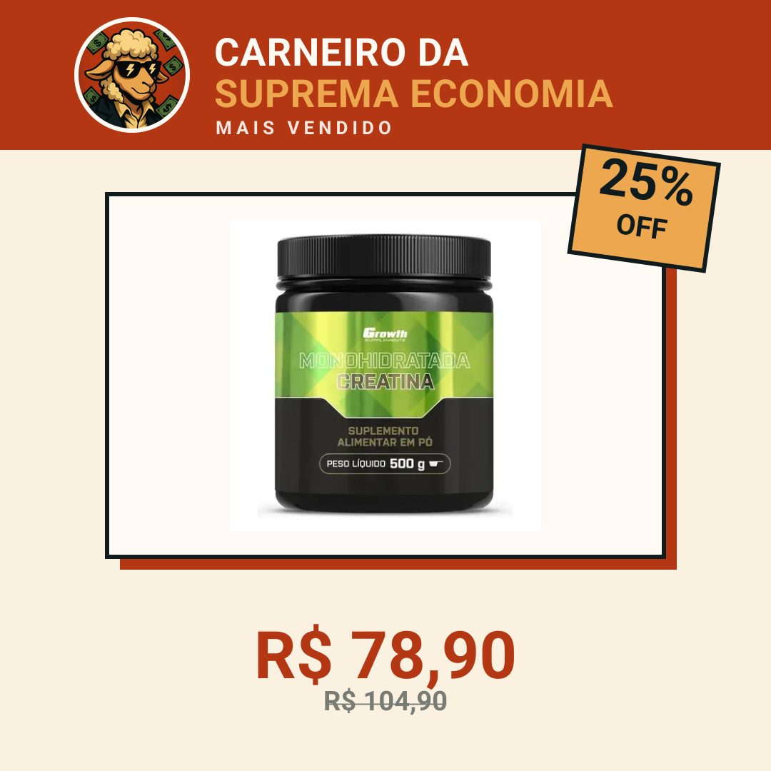 Creatina Monohidratada 500g Growth Supplements - Sem Sabor em Pó